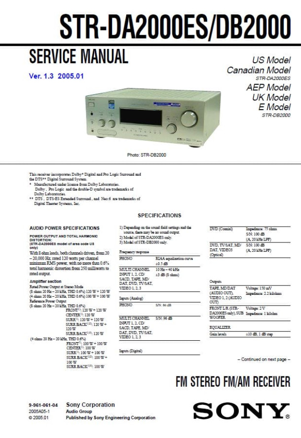 STR-DA2000ES, STR-DB2000 Ver.1.3